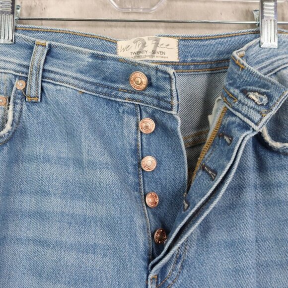We the Free Jeans Size 27 Light Stone Wash Maggie Mid Rise Straight Chewed Hem - Picture 3 of 7
